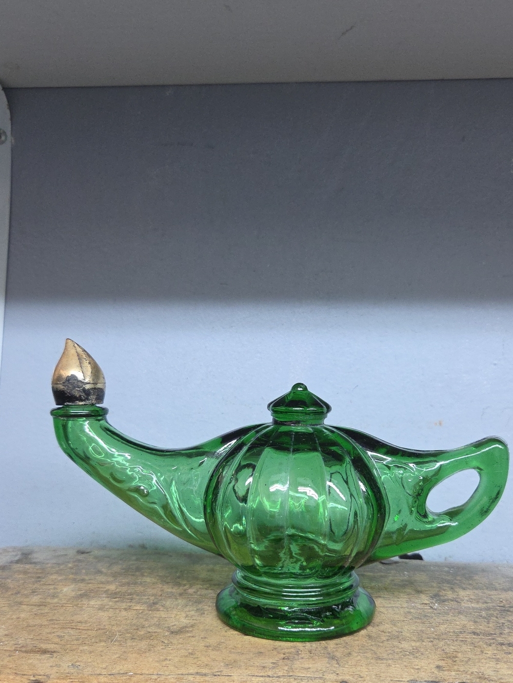 1970s Avon Aladdin's Lamp Green Glass Empty Cologne / Bath Oil Bottle